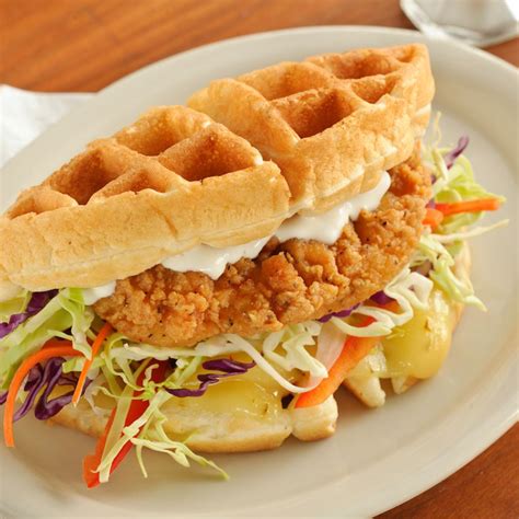 Crispy Chicken Waffle Sandwich Waffle Sandwich Chicken And Waffles Chicken And Waffle