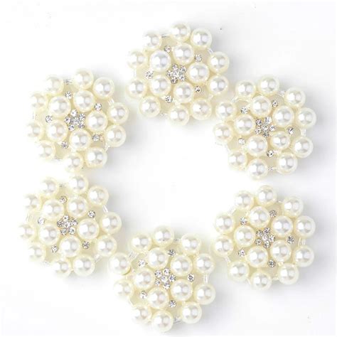 40pcs Faux Pearl Flower Buttons Embellishments for Craft Shank Clear ...