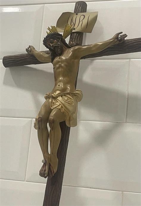 Crucifix Bois Laiton P Te De Bois Catawiki