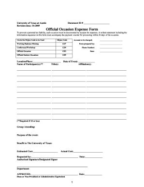 Fillable Online Utexas Official Occasion Expense Form Utexas Fax