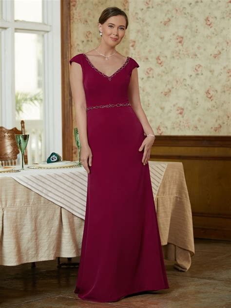 Sheath Column Stretch Crepe Beading V Neck Sleeveless Floor Length