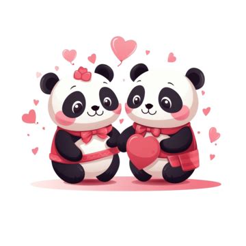 Flat Valentine S Day Panda Bears Couple Couple Event Celebration Png