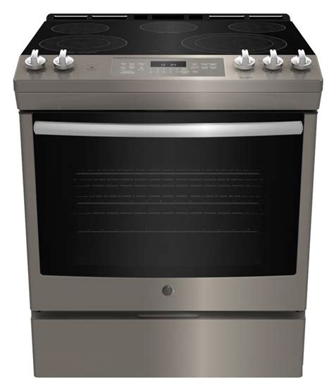 Ge 30 Electric Slide In Front Control True Convection Range With Storage Drawer Slate