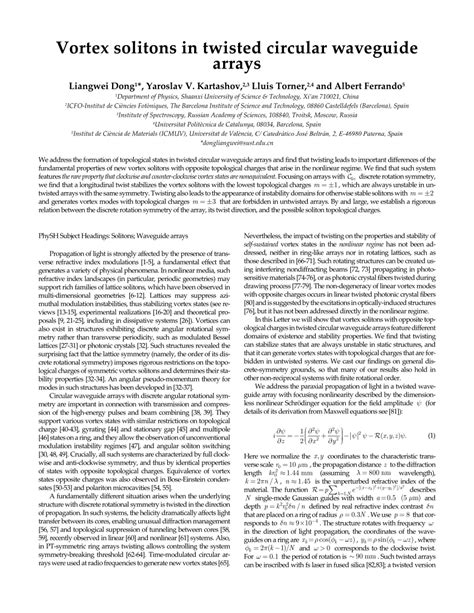 Pdf Vortex Solitons In Twisted Circular Waveguide Arrays