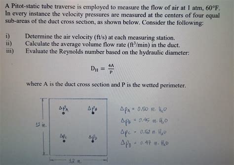 Solved A Pitot Static Tube Traverse Is Employed To Measure