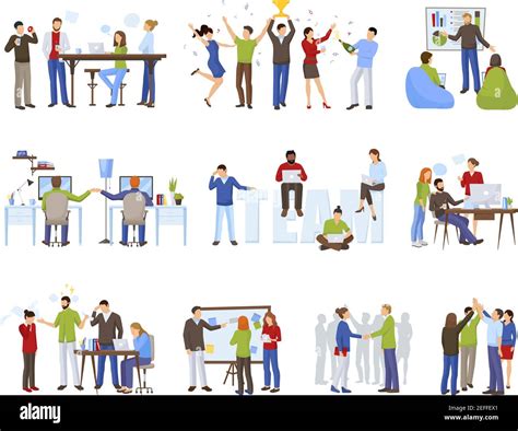 Business Teamwork Icons Set With Coworking Symbols Flat Isolated Vector