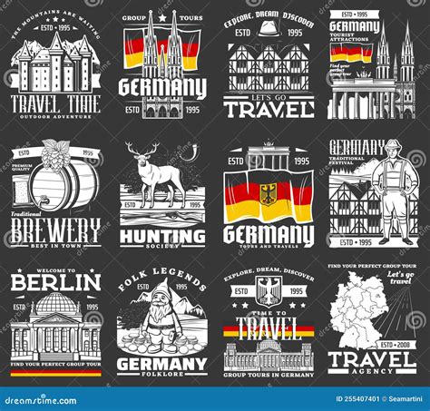 Travel To Germany Vector Icons, German Landmarks Stock Vector - Illustration of tradition ...