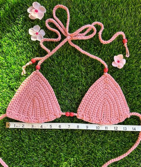 Hermosa Pink Wood Beaded Crochet String Bikini Set Etsy