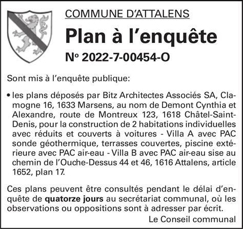 Plan à lenquête No 2022 7 00454 o Commune d Attalens