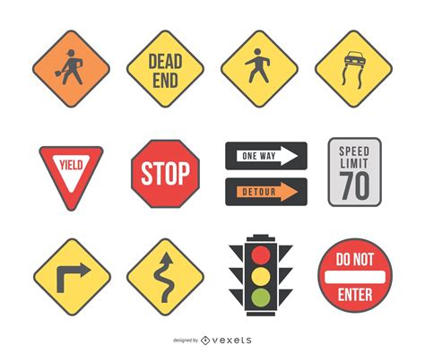 Road Signs And Traffic Light Vector Download