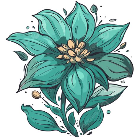 Flor Verde Azulado Vector PNG Pegatina Clipart Lindo Azul Flor Con