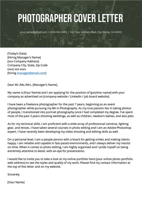 Photographer Cover Letter Example Writing Tips Resume Genius