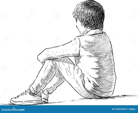 Dibujo De Un Niño Sentado En El Césped Del Parque Ilustración del