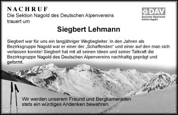 Traueranzeigen Von Siegbert Lehmann Schwarzw Lder Bote Trauer