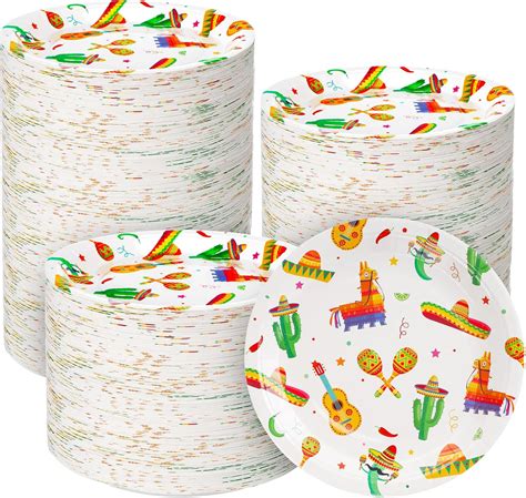 200 Pieces Fiesta Paper Plates For Cinco De Mayo Party 9 Inch Mexican