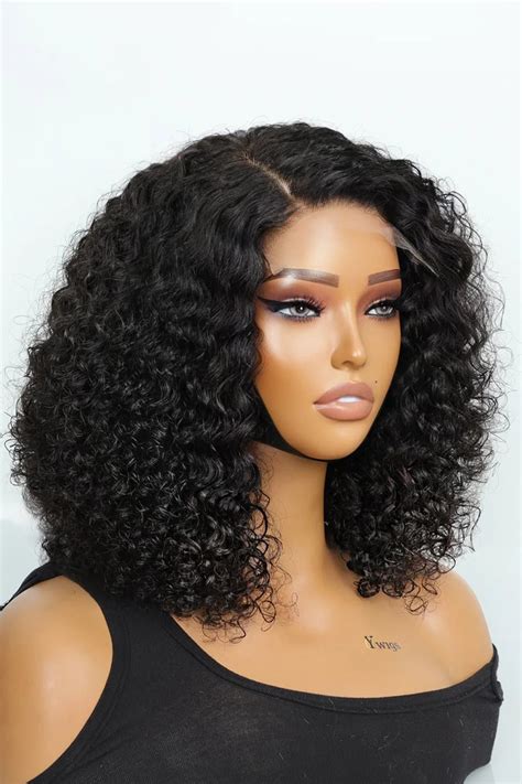 5x5 Hd Lace Closure Afro Wig Wet Jheri Curls Black Hair