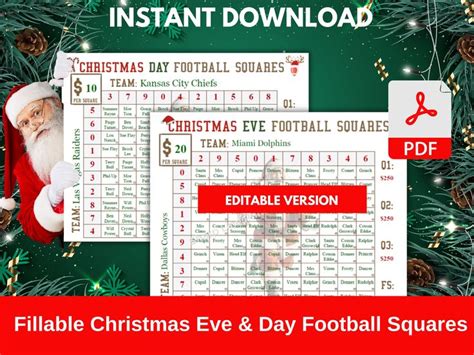 Printable Football Squares Template Christmas Fillable - Etsy in 2023 ...