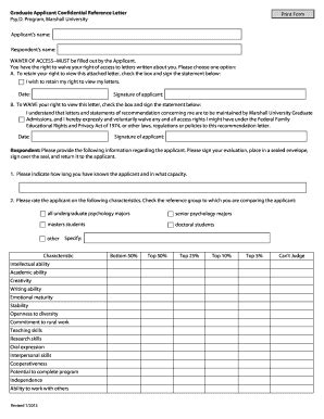 Fillable Online Marshall Psyd Recommendation Form Marshall University