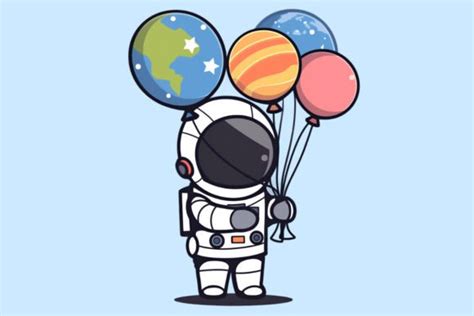 Kawaii Space Astronaut Balloon Planets Graphic by DenizDigital ...