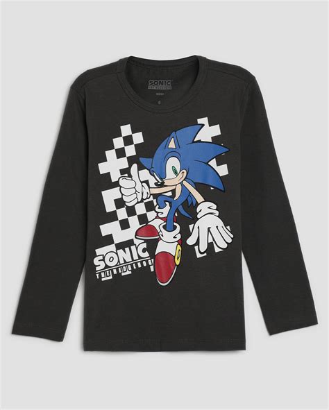 Camiseta Infantil Sonic Manga Longa 4 10A Cinza SEGA FANLAB Oficial