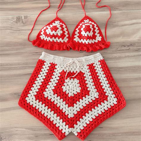 Piece Set Crochet Women Bikini Shorts Set Crochet Different Color