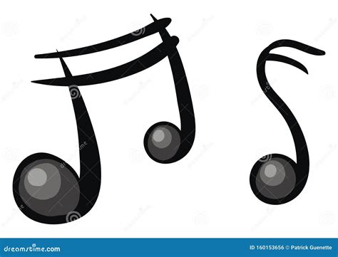 Dos Notas Musicales De Dibujos Animados En Color Negro Vectorial O En