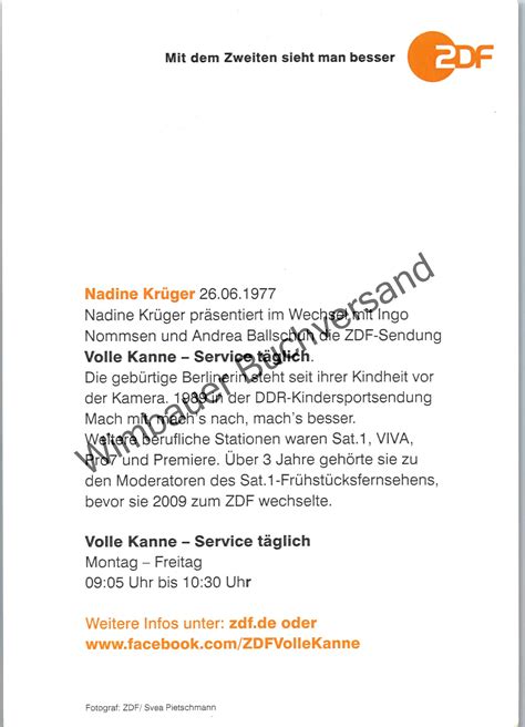 Original Autogramm Nadine Krüger Moderatorin ZDF Autogramm