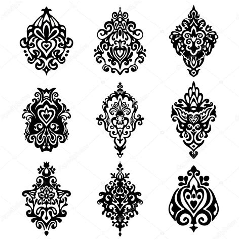 Damask Flower Ornamental Designs Stock Vector Astya