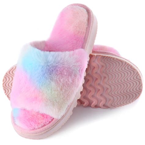 Lordfon Open Toe Fuzzy Womens Slippers Fluffy House Slippers With