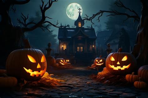 Premium AI Image | a halloween pumpkin with a full moon behind it.