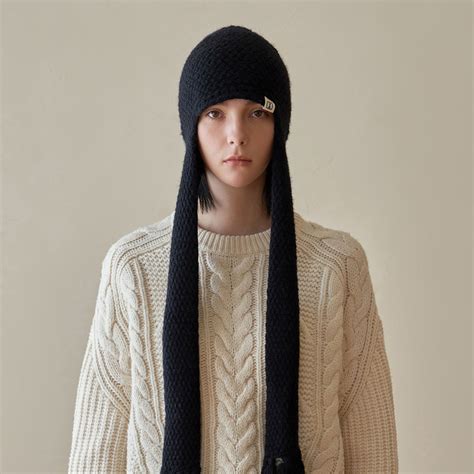 VA Square Label Knit muffler beanie Black ファッション通販サイトNUGU