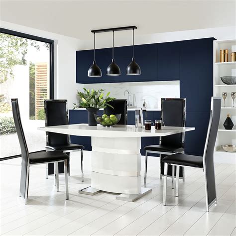 Komoro White High Gloss Dining Table With 6 Celeste Black Leather