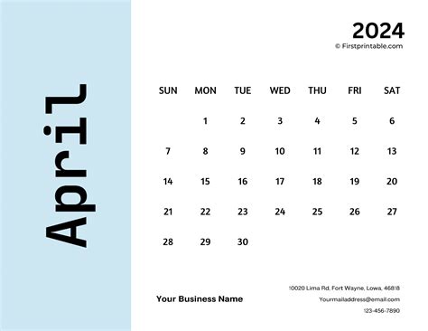 Free Printable Fillable April Calendar