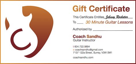 Printable Guitar Lesson Gift Certificate Template Free Templates