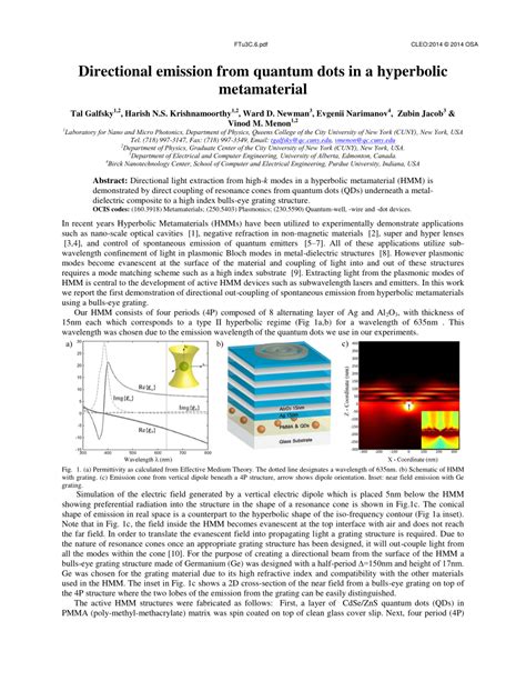 Pdf Directional Emission From Quantum Dots In A Hyperbolic Metamaterial