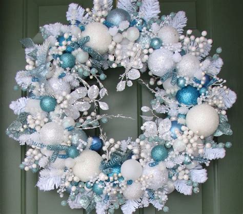 Light Blue And White Christmas Wreath Ornament Wreath Front Etsy White Christmas Wreath