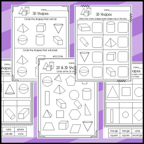 2D And 3D Shape Worksheets Shape Attributes Halves Fourths Names Of