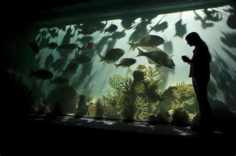 Una Mujer Mirando Un Pez En Un Acuario Con El Sol Brillando En Su