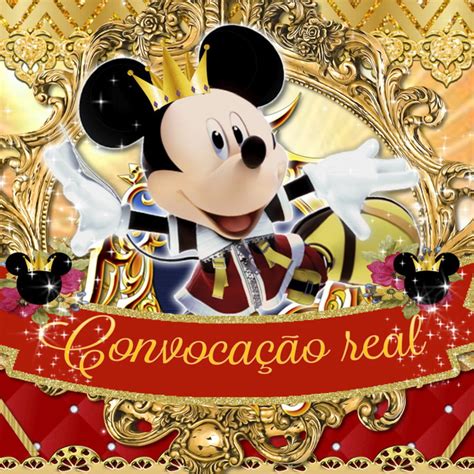 Convite Animado Mickey Realeza Vermelho E Dourado Elo