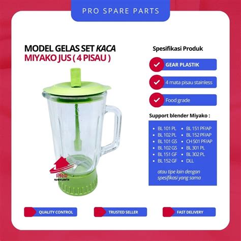 Jual Gelas SET KACA Model Blender Miyako BARU 4 MATA PISAU Tabung Jus