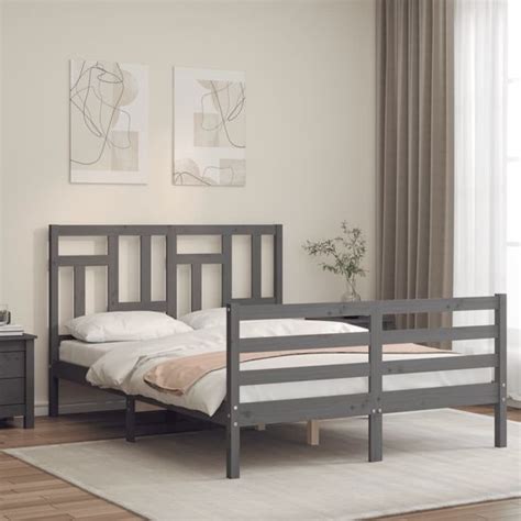 The Living Store Bedframe Met Hoofdbord Massief Hout Grijs X Cm