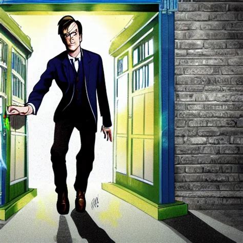 An Illustration Of The Tenth Doctor Stepping Out Of Stable Diffusion