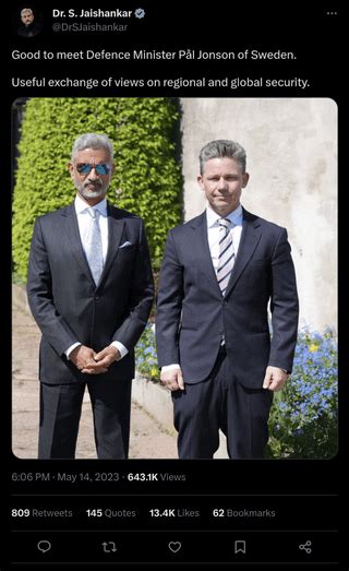 Jaishankar Met With Defence Minister Of Sweden Pål Jonson R