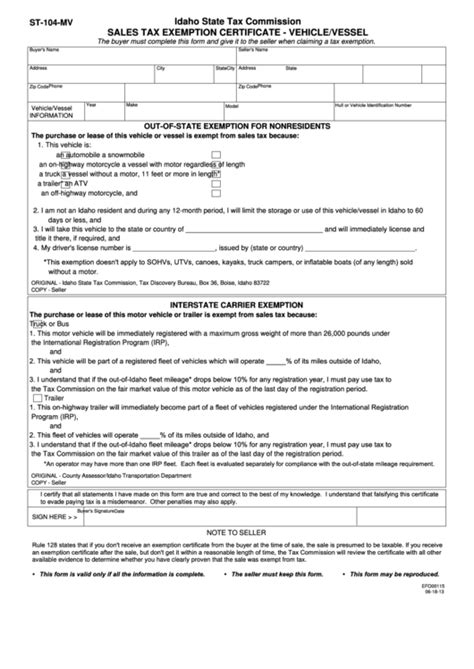 Fillable Form St Mv Sales Tax Exemption Certificate Vehicle