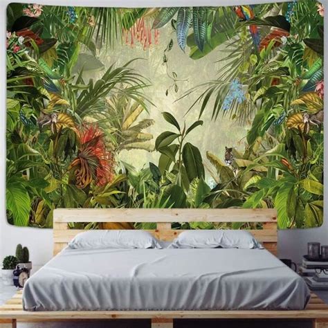 Palmier Suspendu Tissu Tenture Murale Feuille Tropicale Fleur Motif