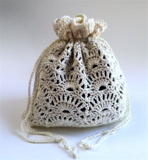 Lace Bag Crochet Lace Purse Cream Colored Drawstring Purse Lace Bag