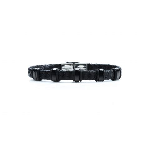 Bracelet Acier Tons Noir Et Blanc Homme Cuir Tress Noir Cm