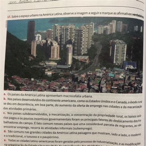 17 Sobre o espaço urbano na América Latina observe a imagem a seguir