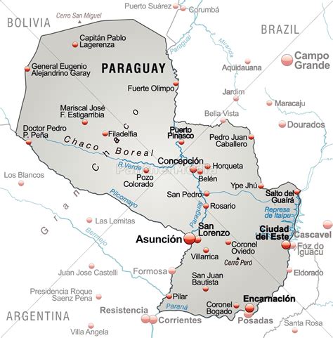 Map Of Paraguay As An Overview Map In Gray Stock Photo 10655243