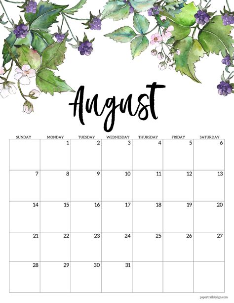 Free Printable Calendar Floral Paper Trail Design